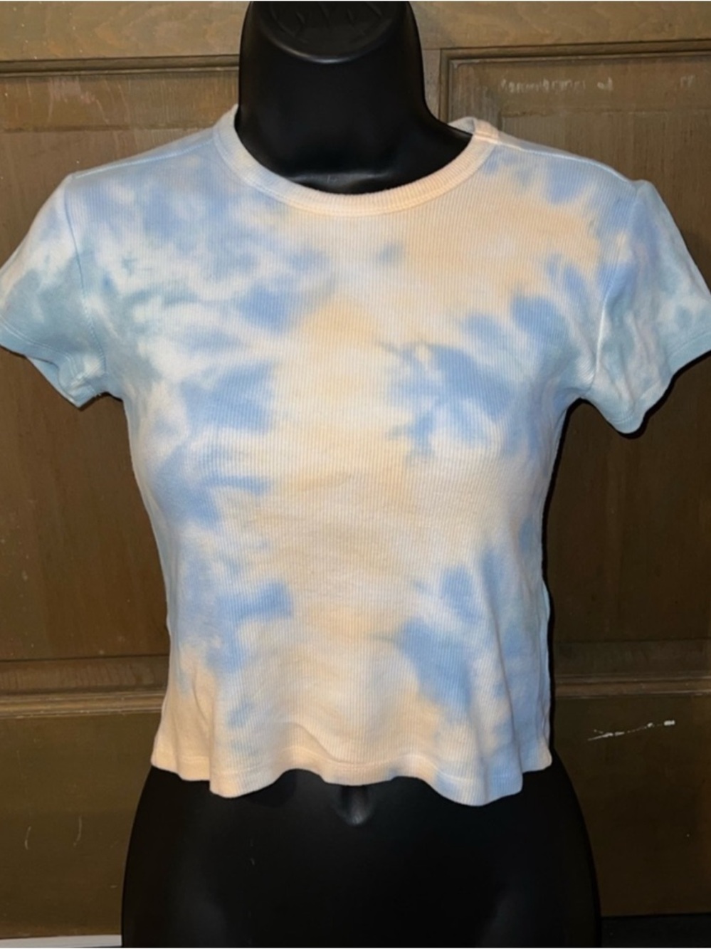 Maeve Anthropologie Ribbed Crop Top Retro Pastel Tie Dye Short Sleeve Size XS - Picture 2 of 7